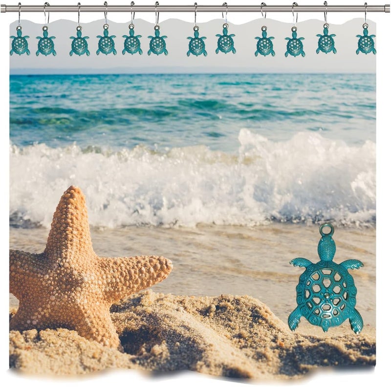 Aimoye Nautical Green Sea Turtles Beach Theme Shower Curtain Hooks, Blue Ocean Decor Shower Hooks for Shower Curtain, Tropical Shower Curtain Rings Rust Proof Shower Curtain Hanger Clips - Image 2